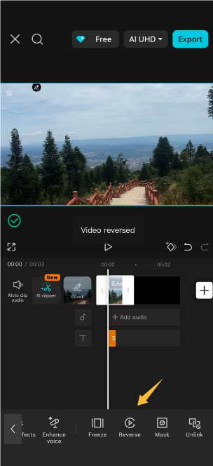 Omvänd videoklipp i CapCut App