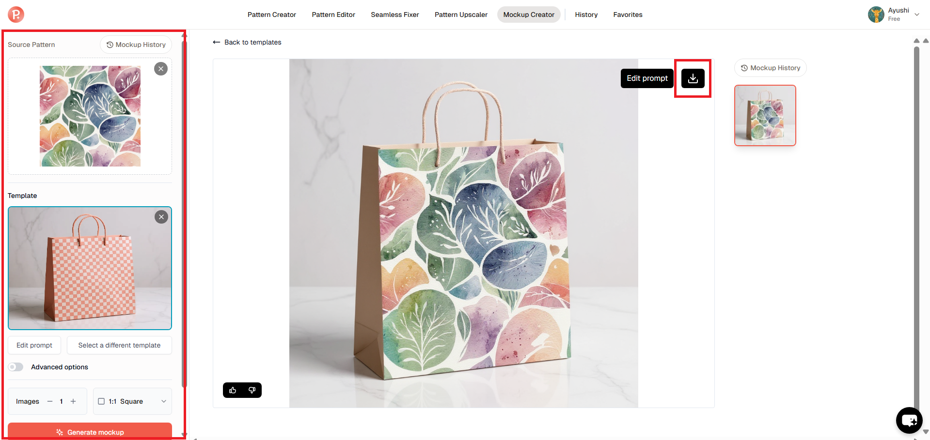 Apply the pattern to a paper shopping bag and download