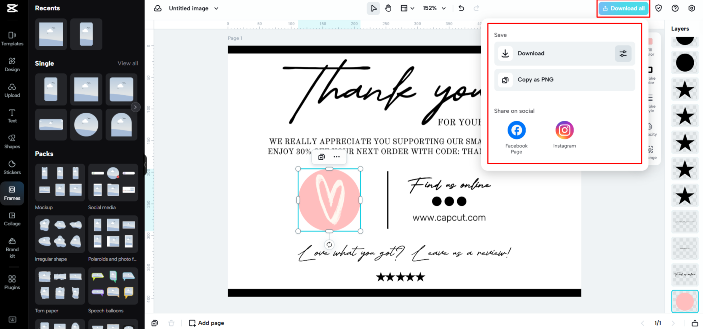 Esportazione di un biglietto da visita da CapCut Web