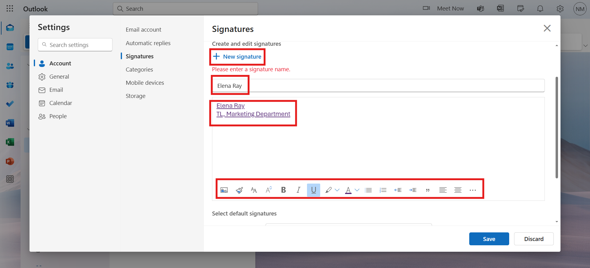 Skapa Outlook e-signatur block