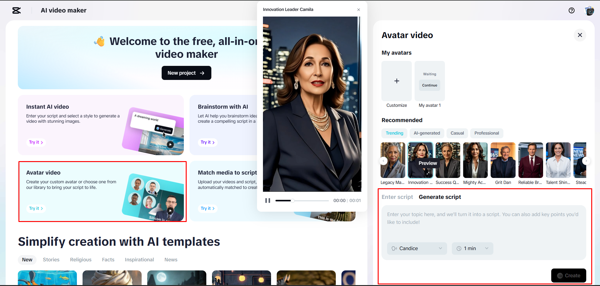 Generarea unui videoclip cu un script în CapCut Web