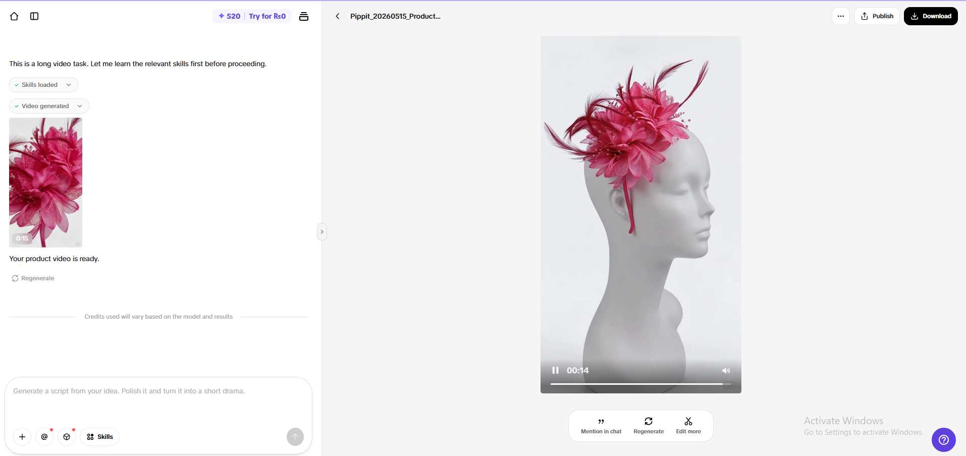 Review your created video right on the Pippit platform for quick results.