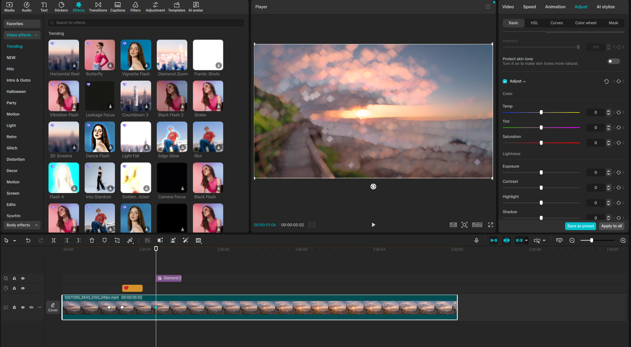Keyframe-urile de efect în CapCut PC