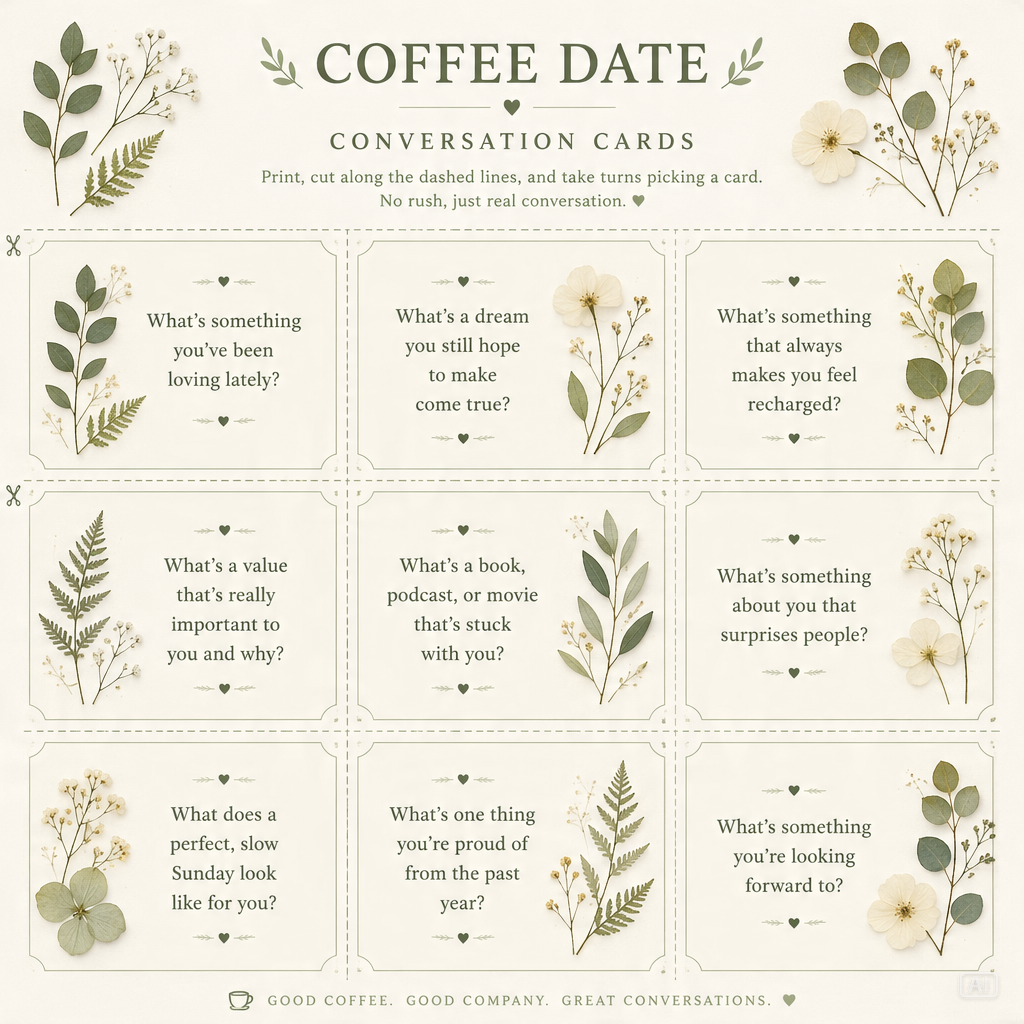 Coffee date conversation card design generated by Pippit
