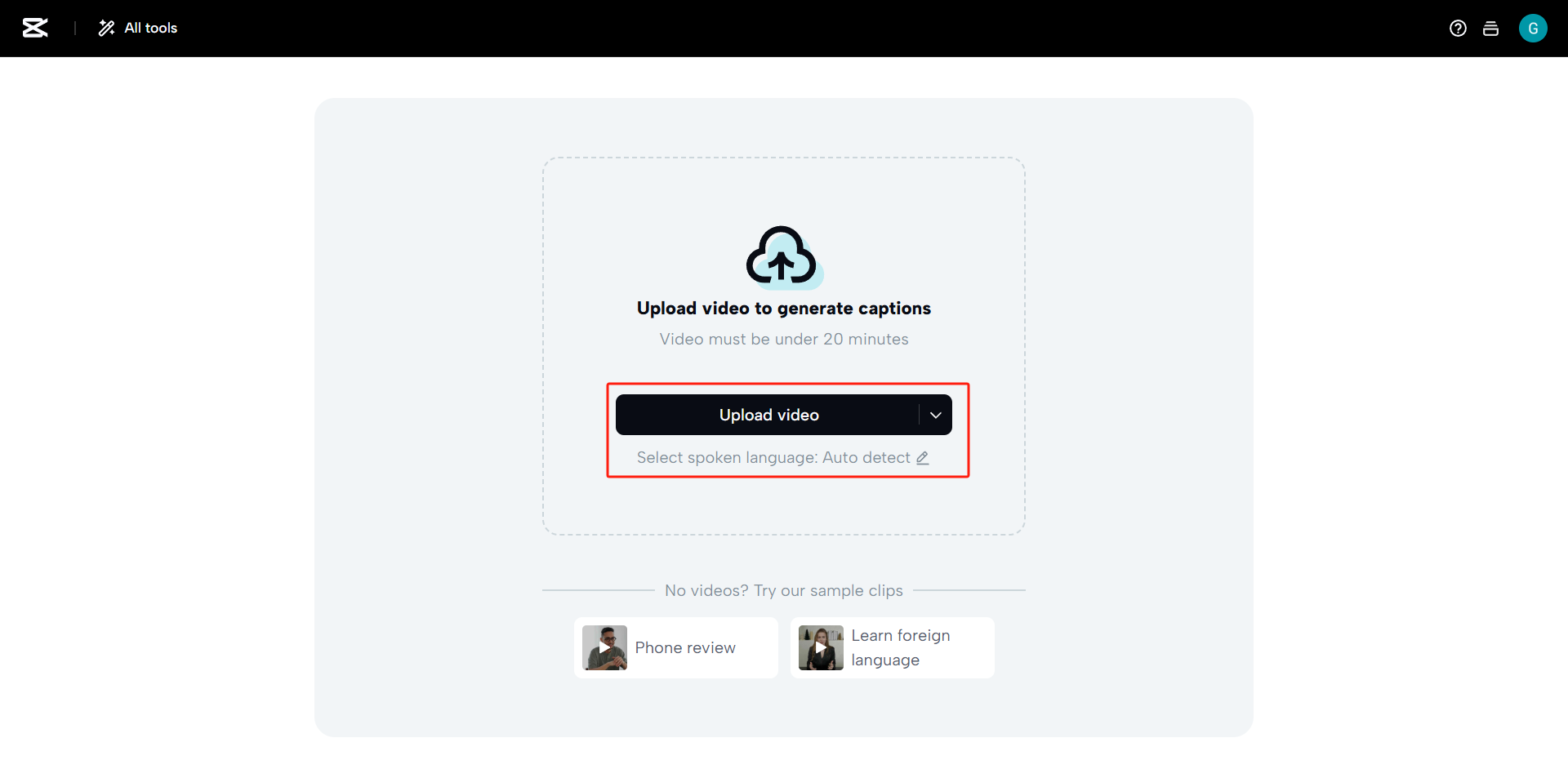 Натисніть на "AI captions" і завантажте своє відео