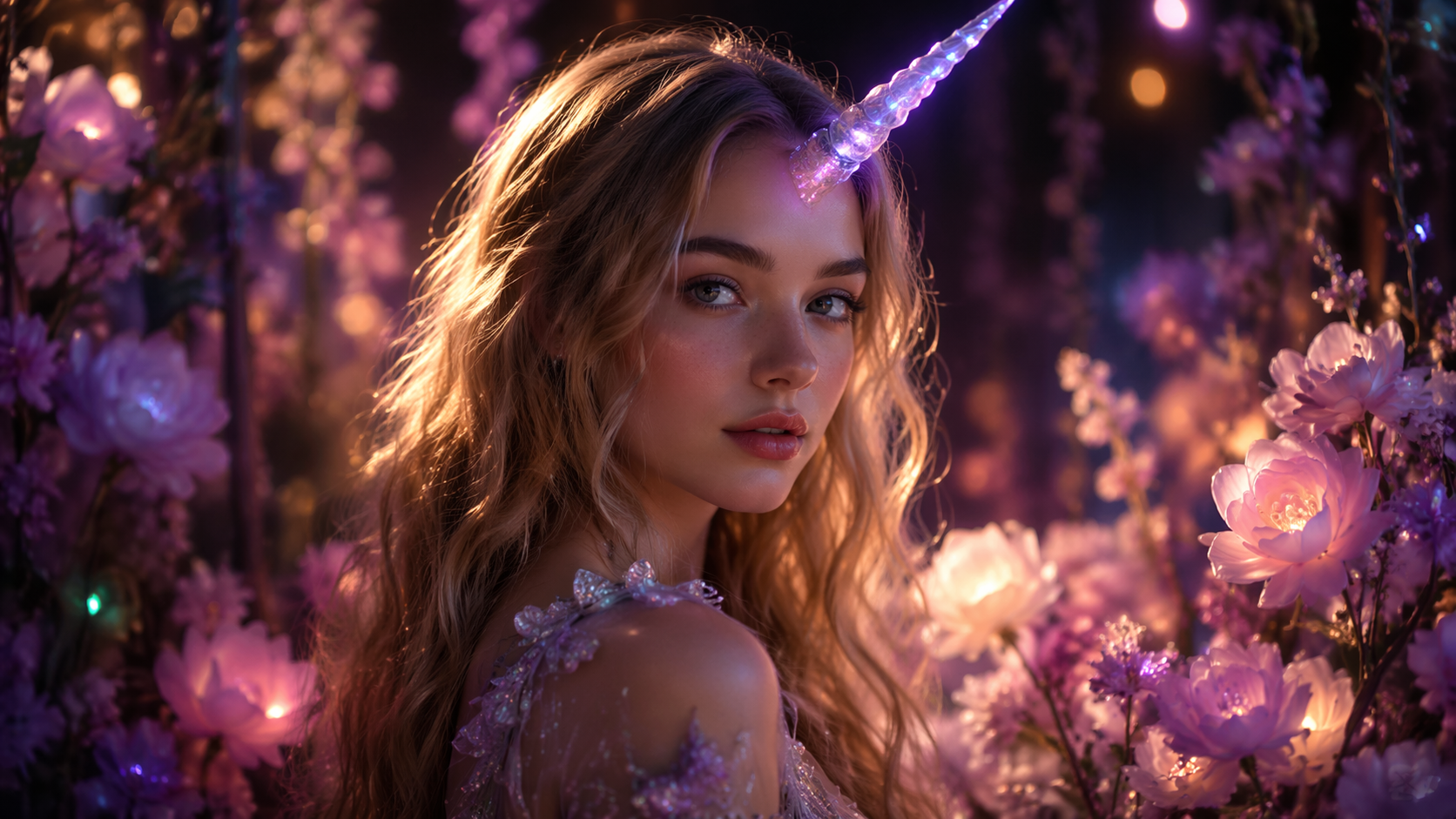 Dreamina add unicorn horn to photo prompt example 3: Enchanted studio portrait