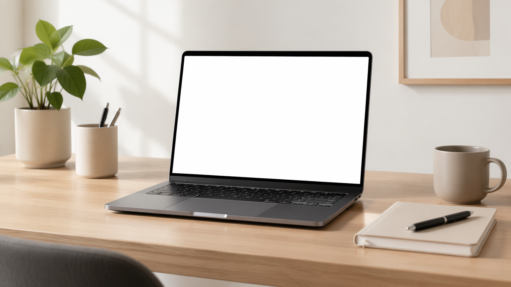 Dreamina MacBook mockup snabb exempel 1: Clean Desk Laptop Mockup