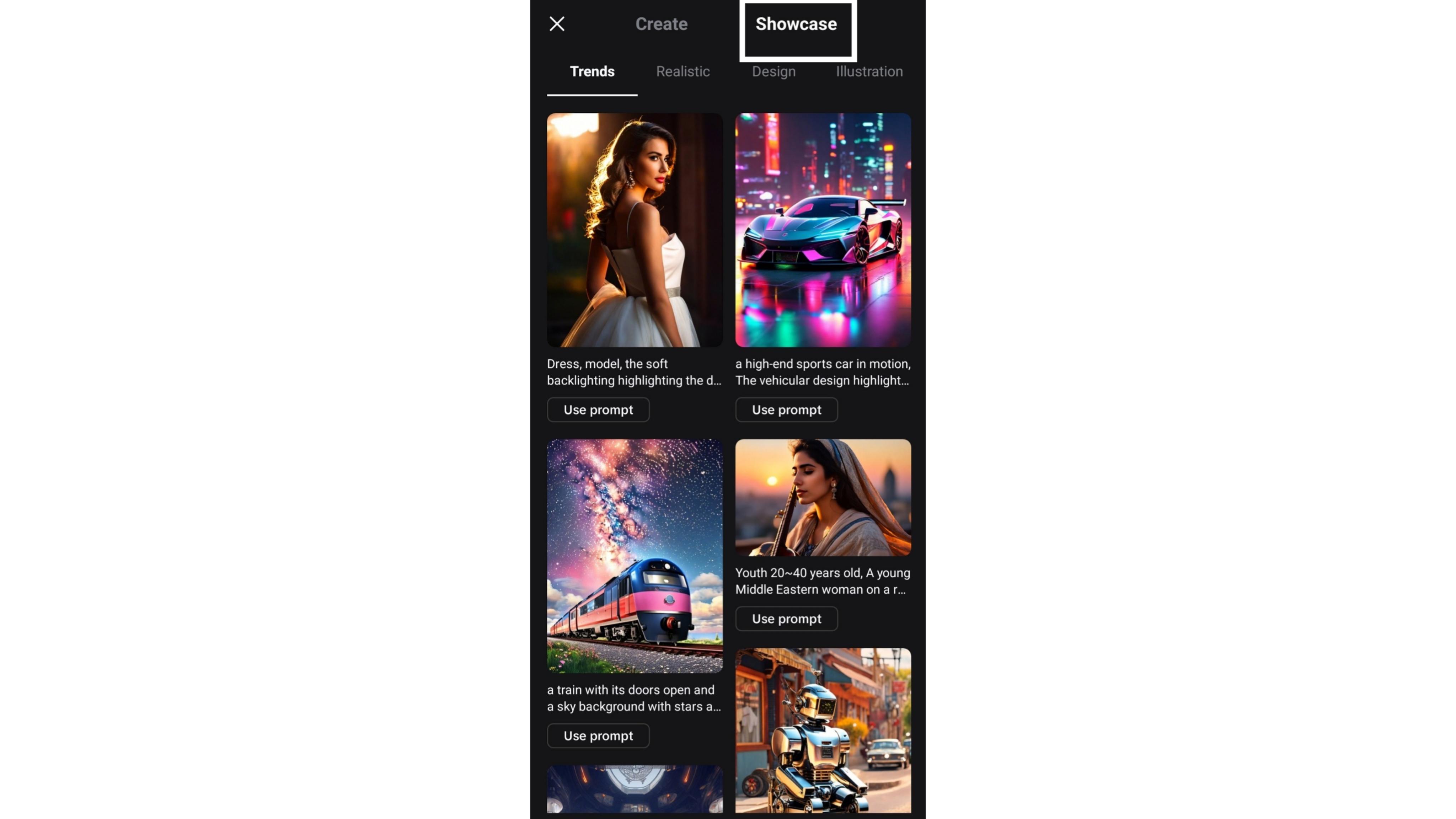 CapCut Ap —Text to image — Bagian showcase