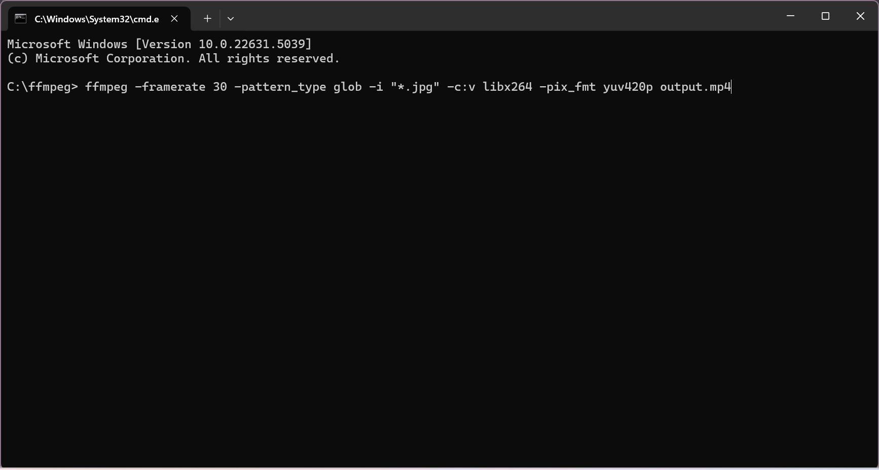 Inserire il comando nell'immagine nel video FFmpeg