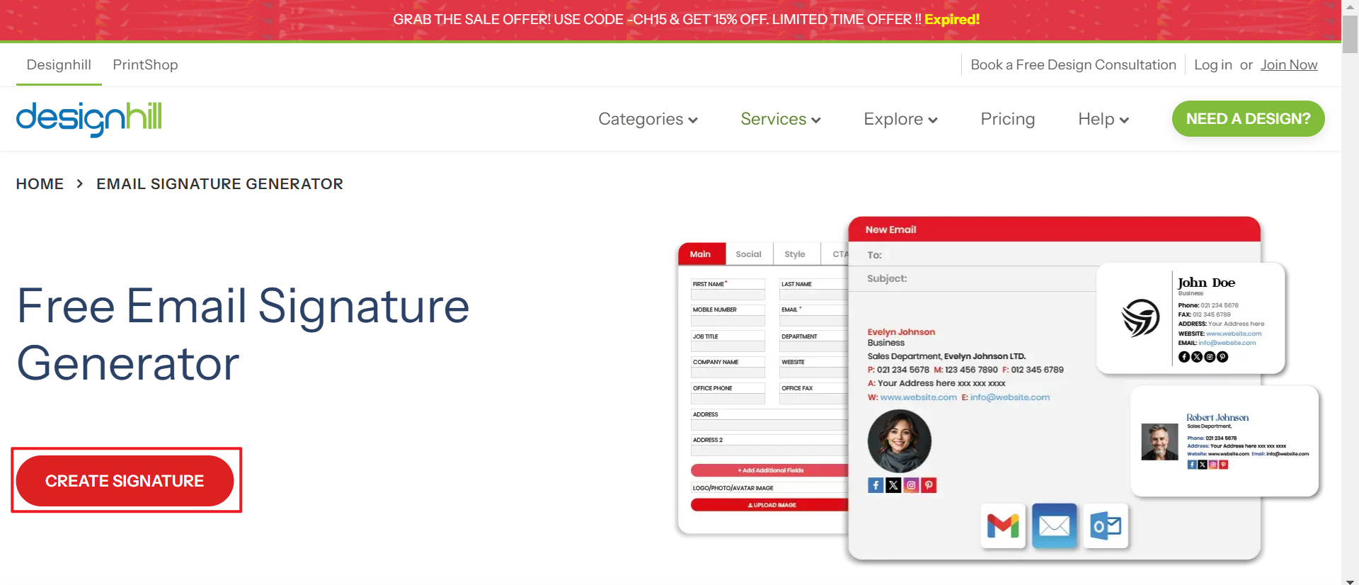 I-click ang "CREATE SIGNATURE" para idisenyo ang pinakamahusay na mga lagda ng kumpanya