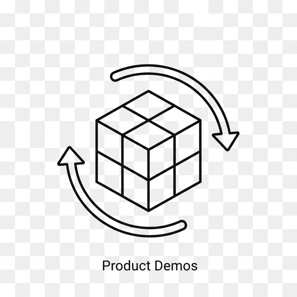 Utilice el icono del caso: flechas de rotación del cubo con para demostraciones de productos.