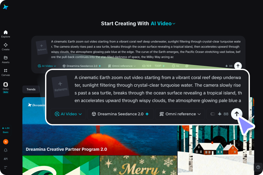 Caricare una foto (s) e inserire il vostro Terra zoom out AI prompt