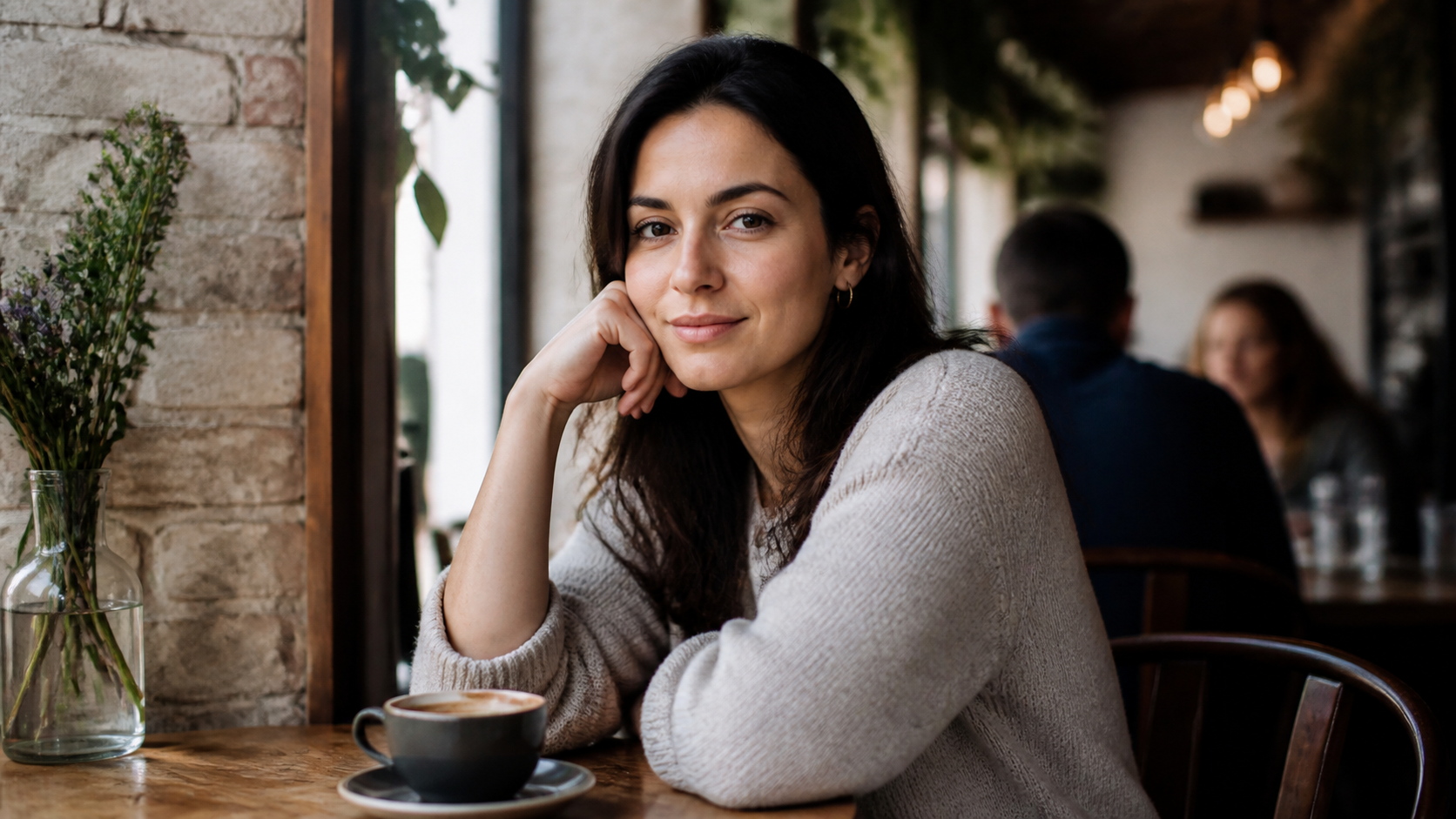 Neutral cafe portrait example