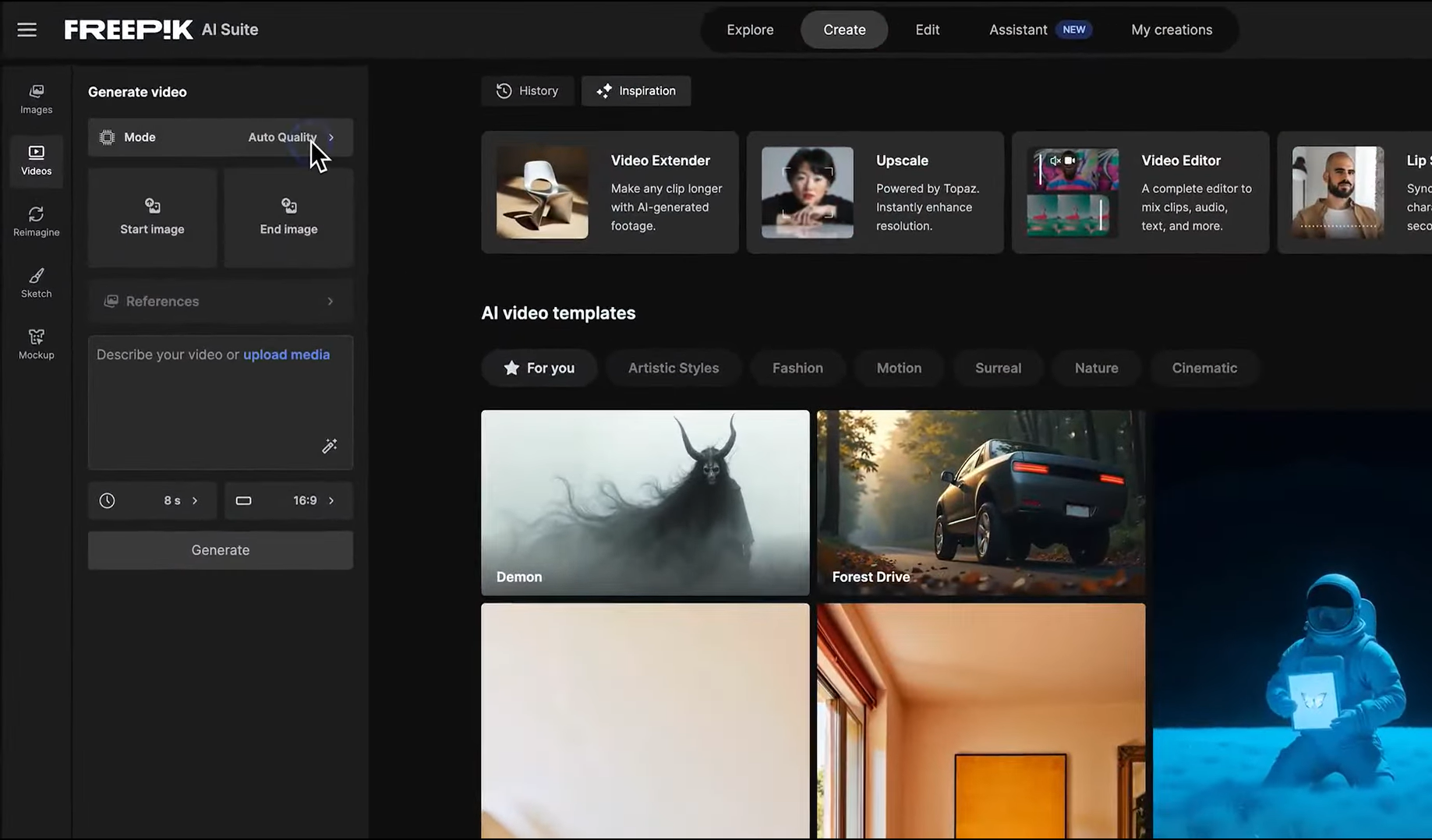 Writing a prompt in the Freepik AI video generator