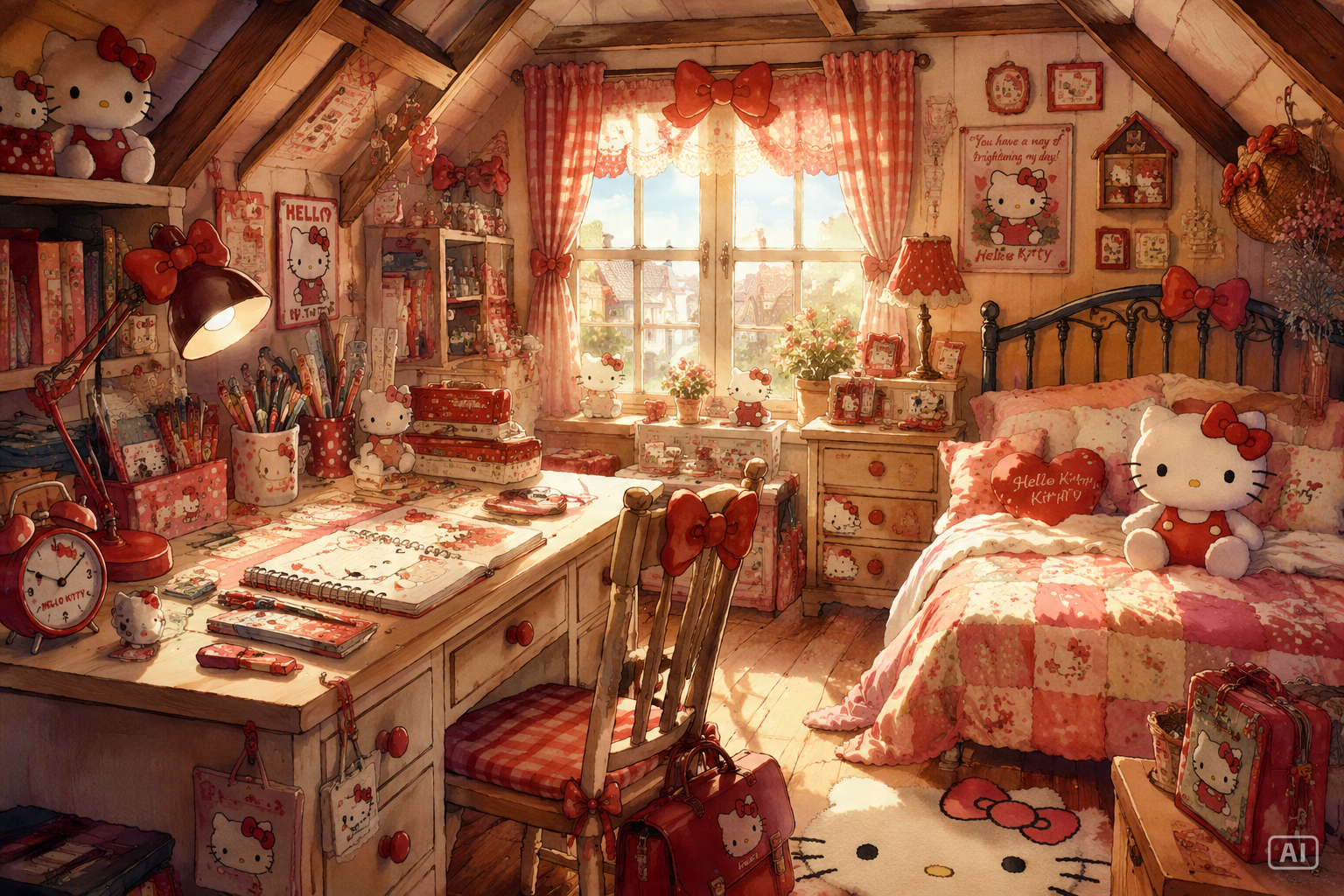 Cozy Hello Kitty bedroom wallpaper generated by Pippit