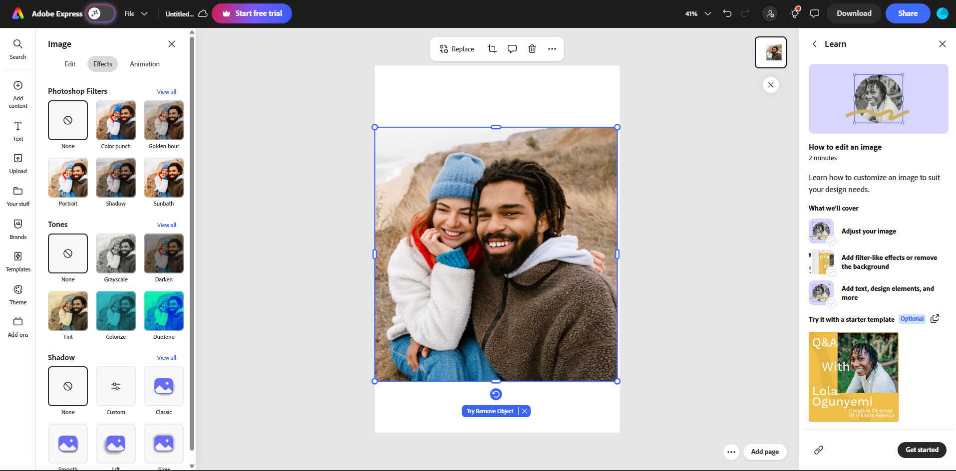 Adobe Express interface
