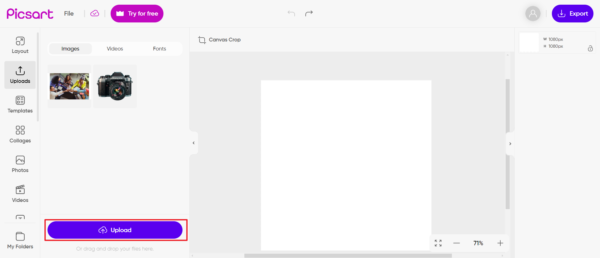 Klicken Sie auf "Upload", um das Bild der KI neu zu färben