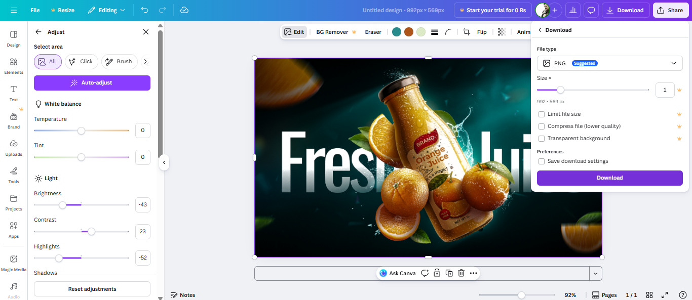 Ajuste e download da foto no Canva