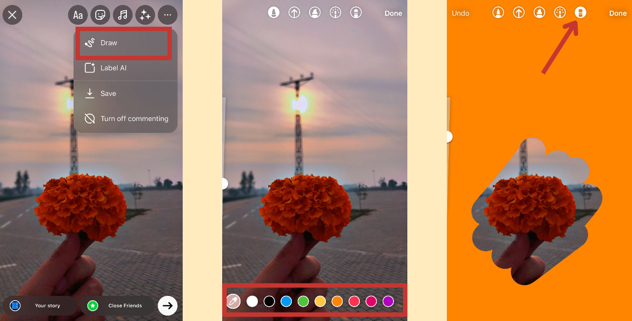 using solid color background in Instagram story