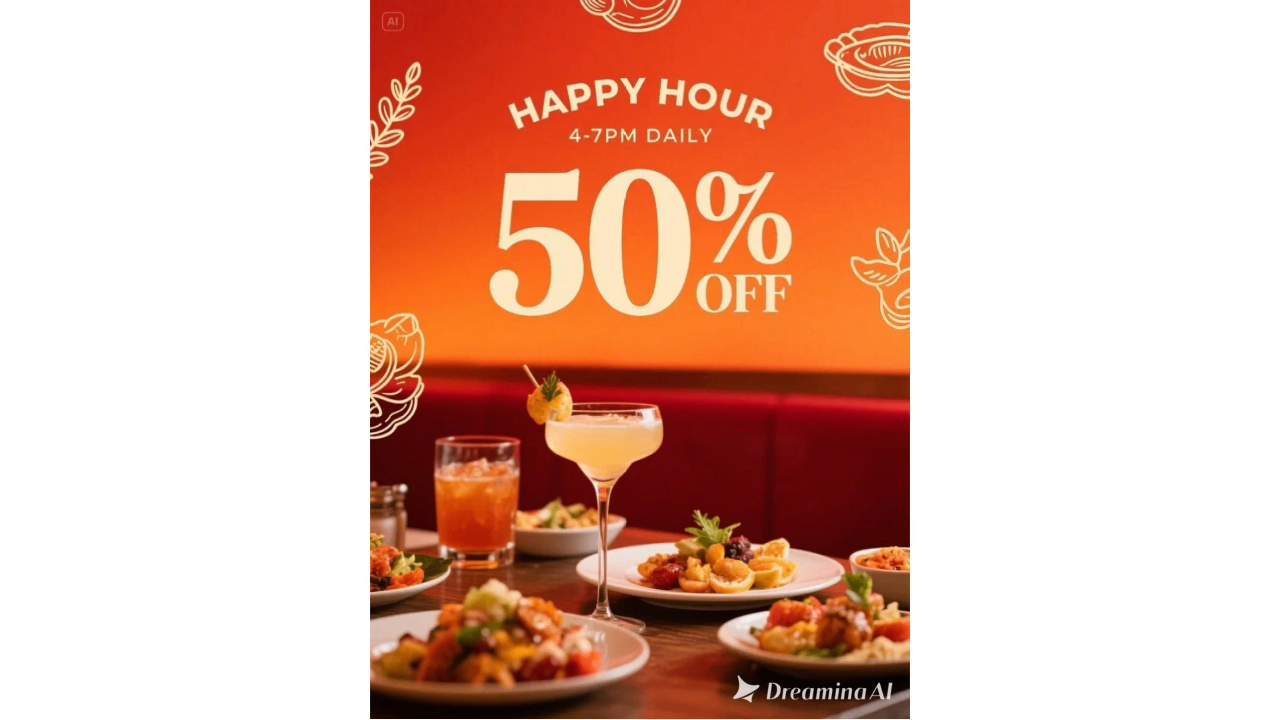 Restaurant happy hour poster