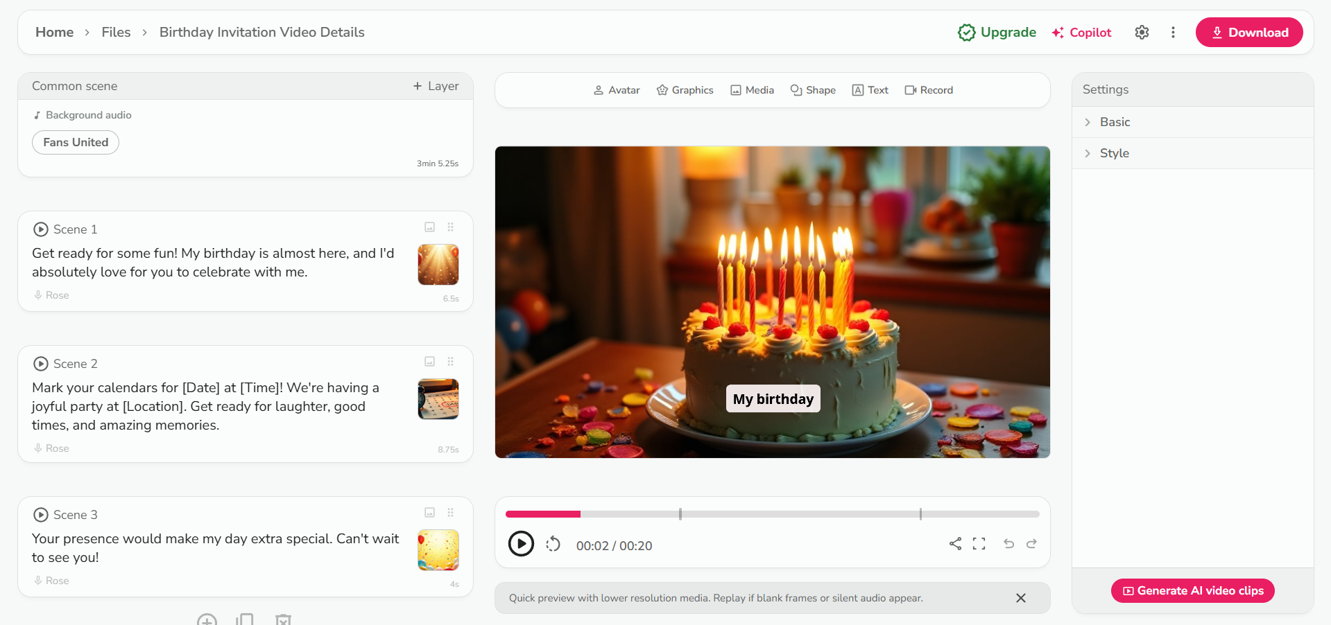 Interface do Fliki