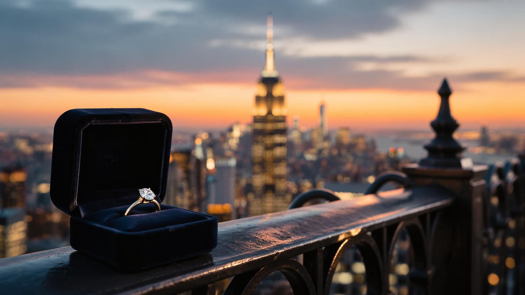 Dreamina proposal on empire state building prompt prompt card 4: Cinematic ring close-up