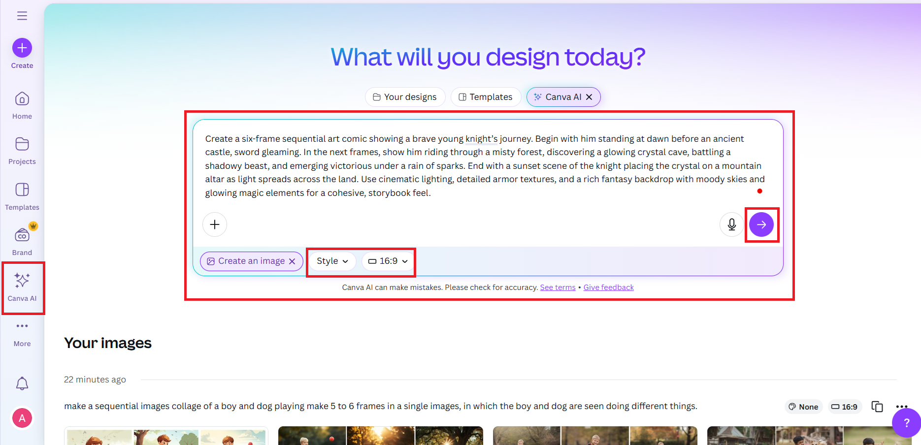 Digita il prompt in Canva