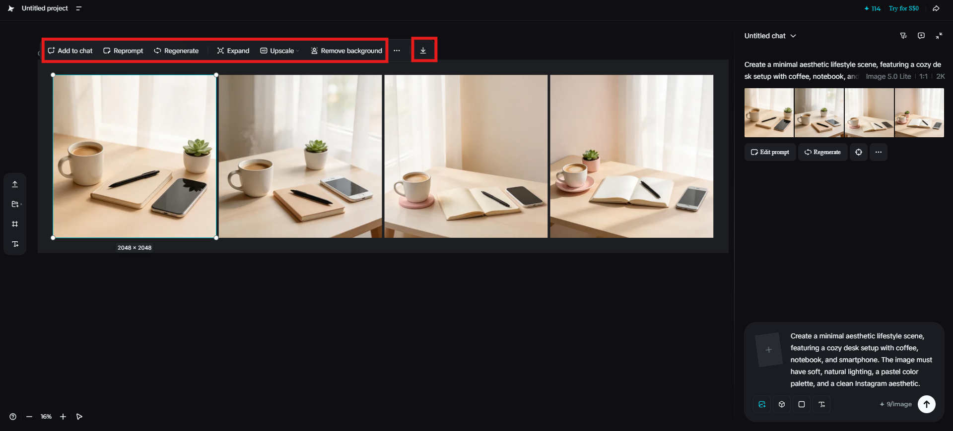 Either download or edit the generated image