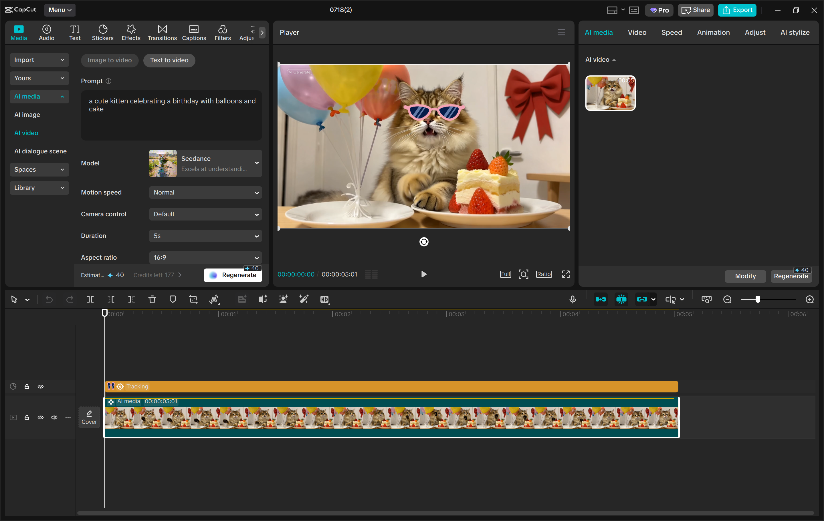 Interface of the CapCut desktop video editor - a way to generate videos with AI
