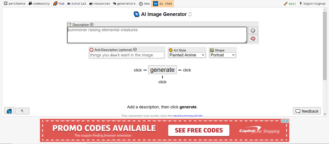 Afbeelding met de interface van de Perodds-beeldgenerator