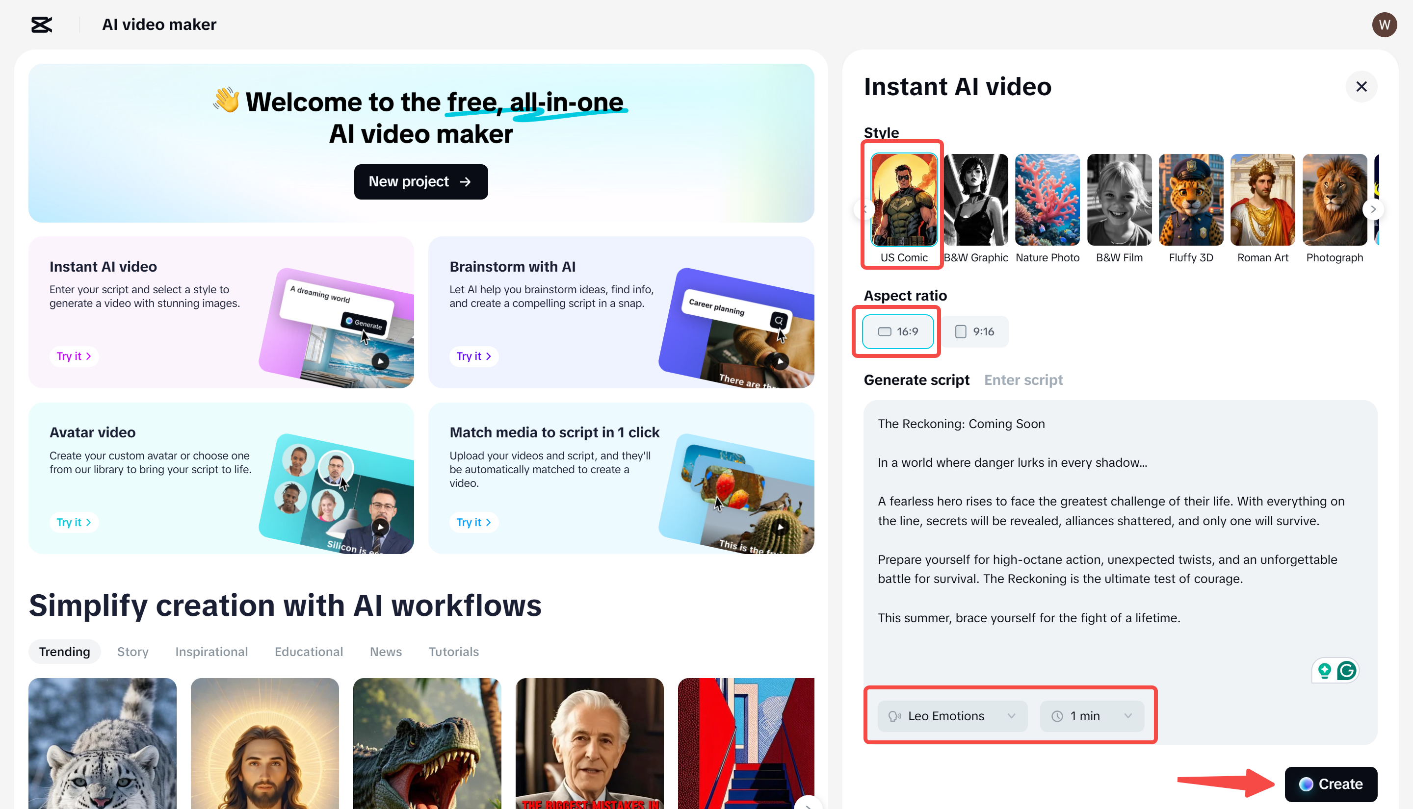 Generování skriptu ve videoměru CapCut s AI