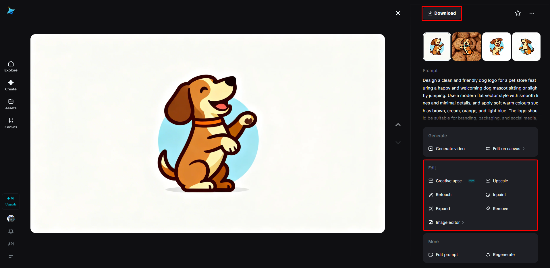 Überarbeiten Sie die generierten Logos und laden Sie sie herunter