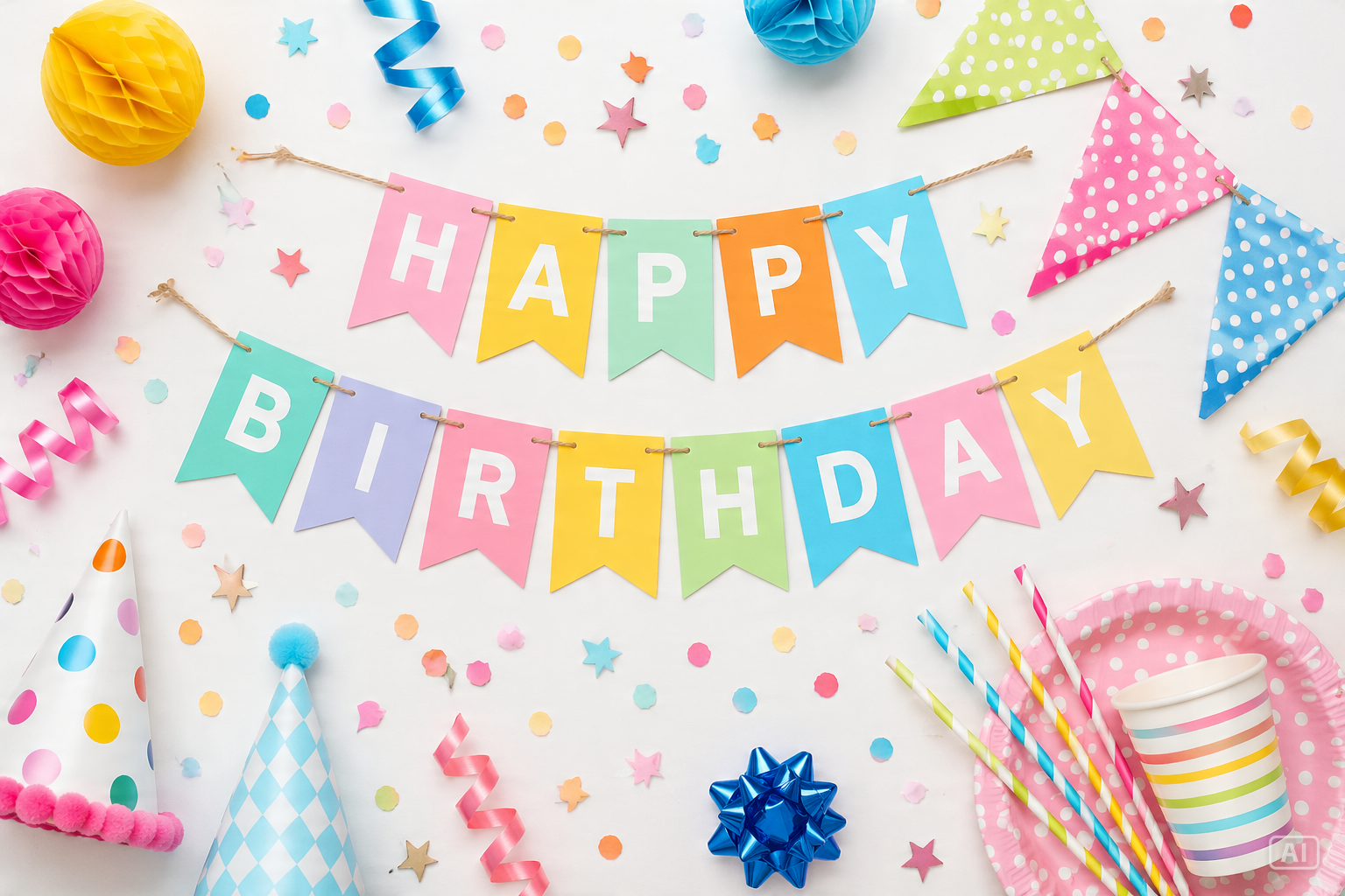 Birthday decorations flat lay generated by Pippit
