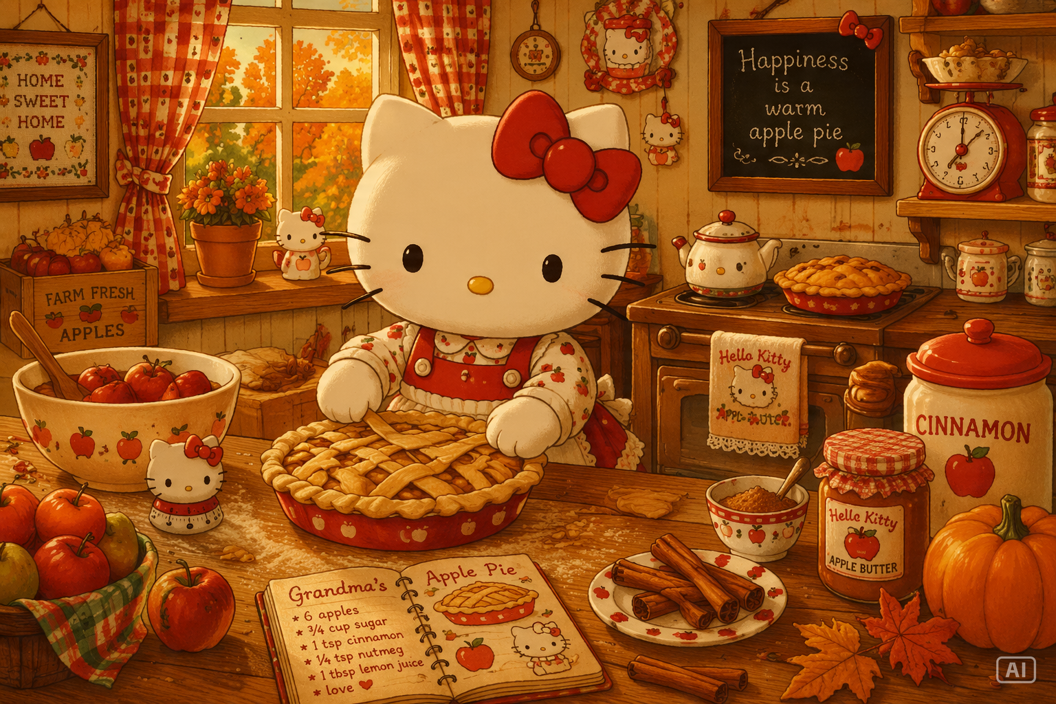 Hello Kitty autumn baking wallpaper generated by Pippit