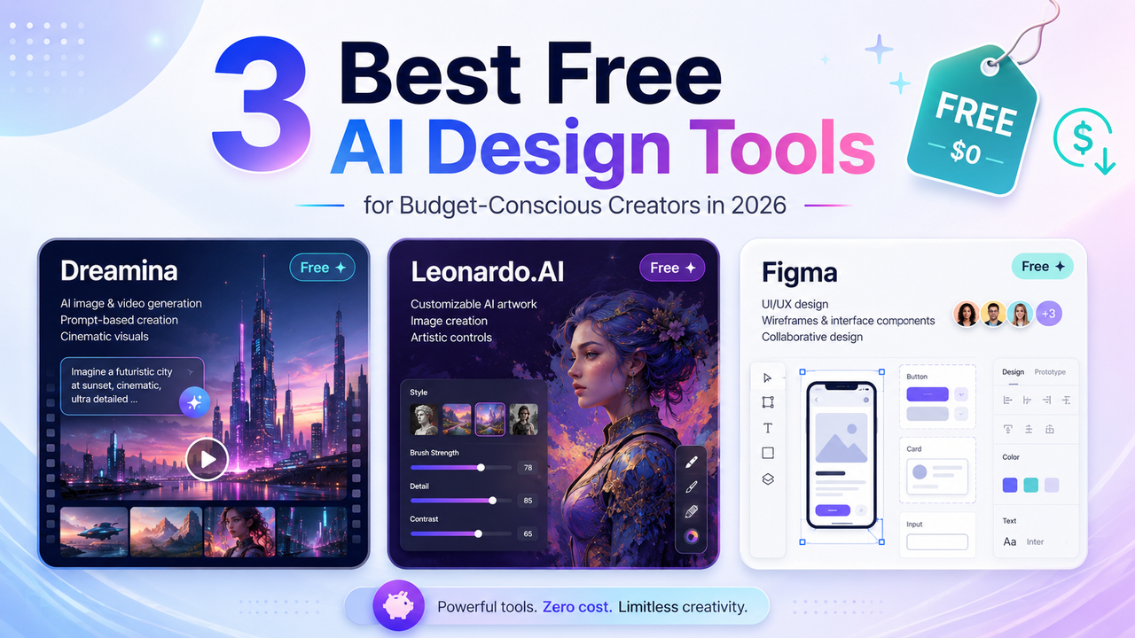 3 melhores ferramentas de design gratuitas IA para criadores conscientes do orçamento em 2026