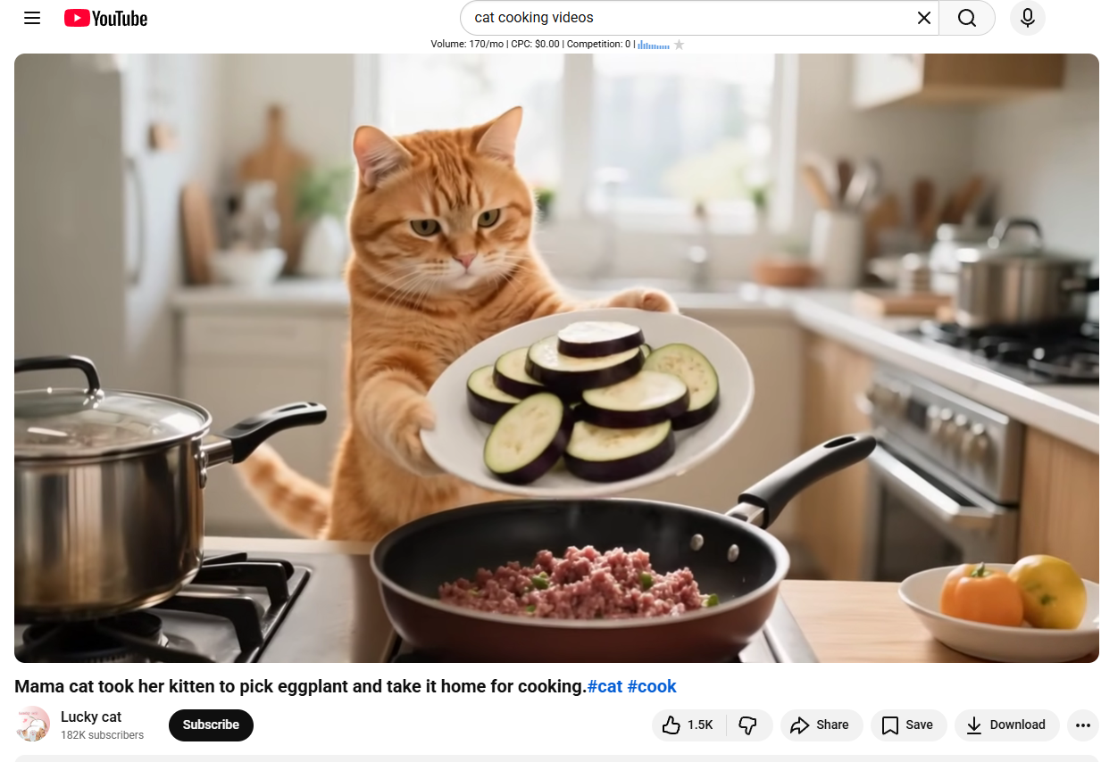 猫がナスを料理する