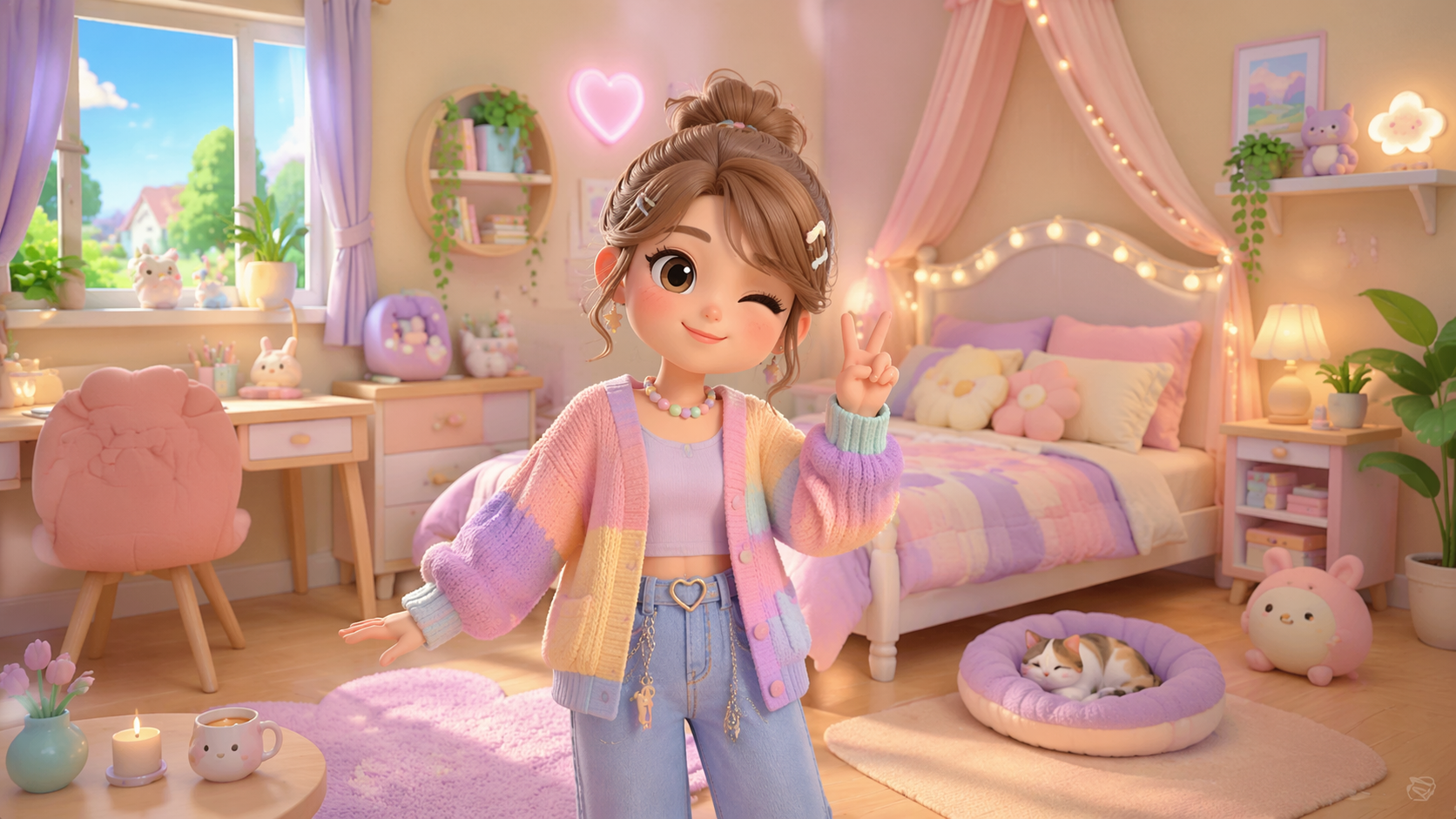 Dreamina Sims filter prompt example 5: Pastel Room Avatar
