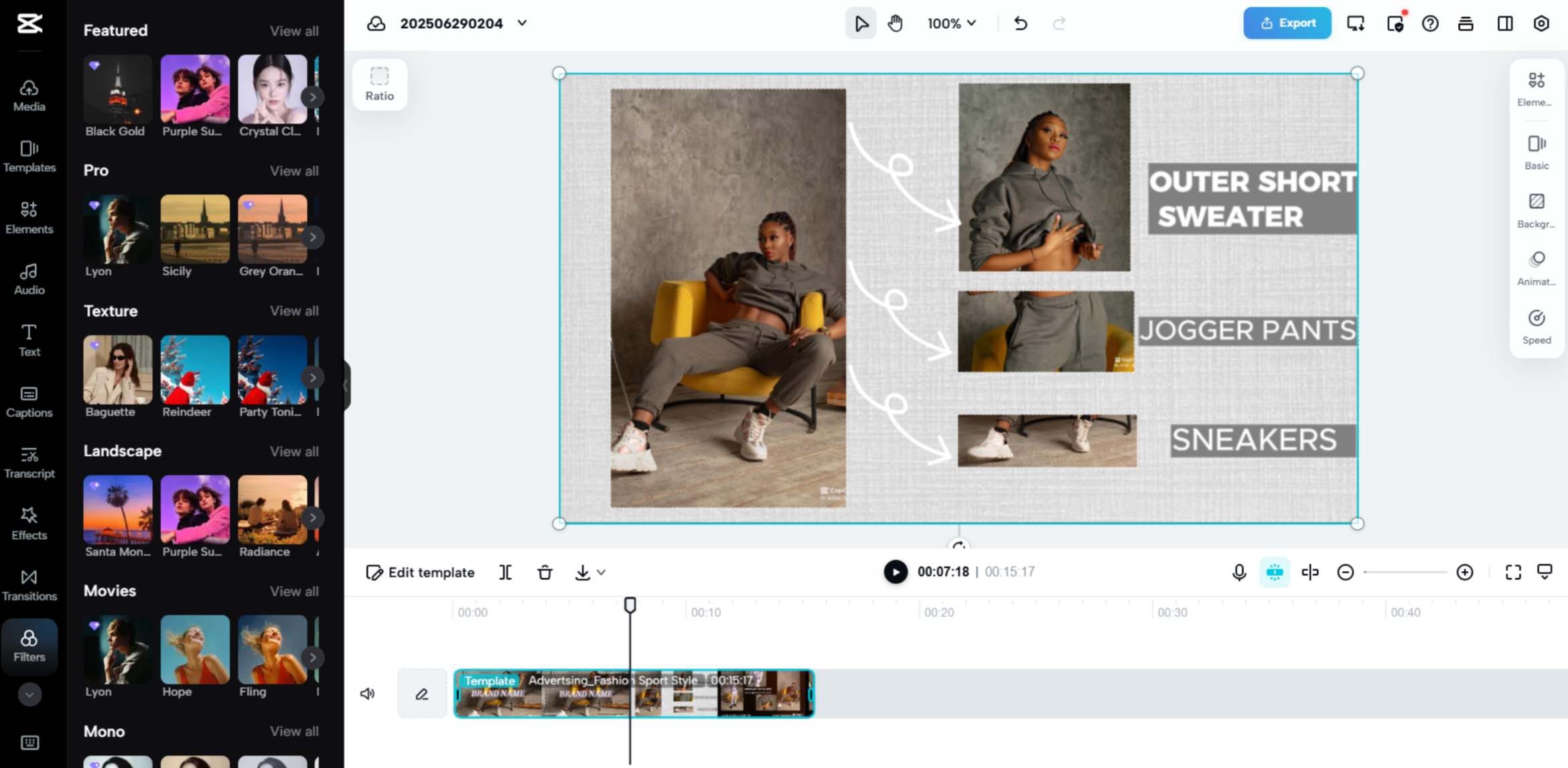 Interfaz del editor de video de escritorio de CapCut: la mejor herramienta para crear anuncios localizados.