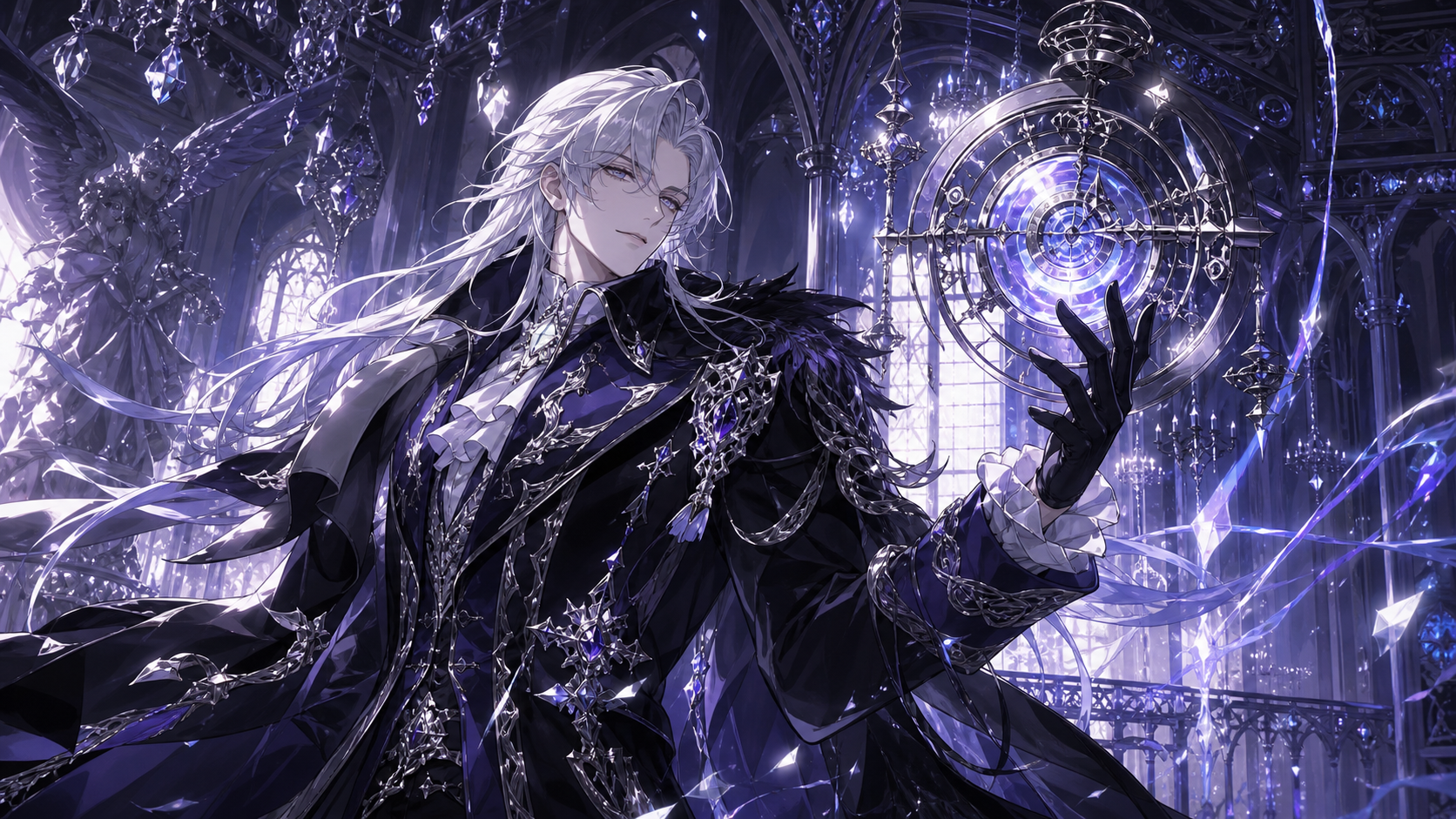 AI Silver Palace-Inspired Character Generator prompt example 2 - Moonlit palace hall