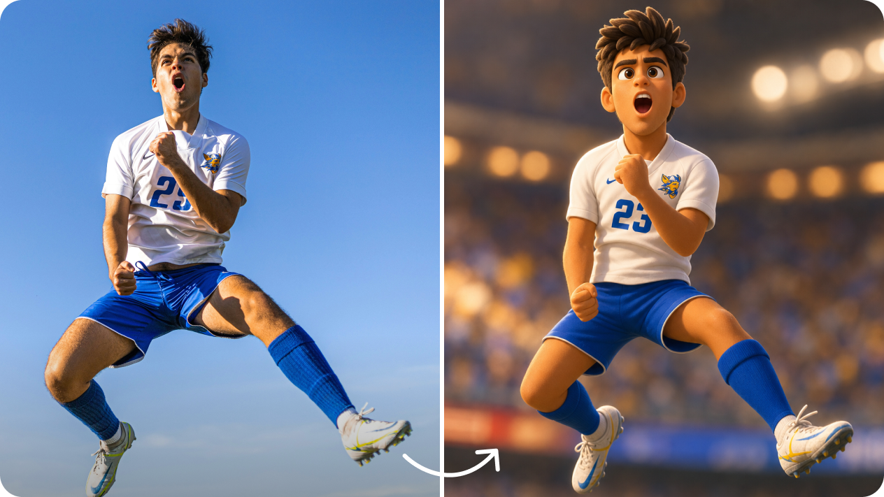 Turn your photo into a cartoon football character with image-to-image