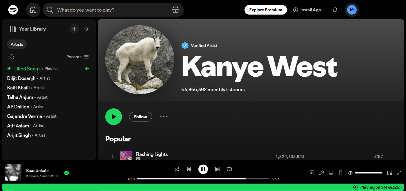 Kanye West - l'artiste le plus diffusé de tous les temps sur Spotify