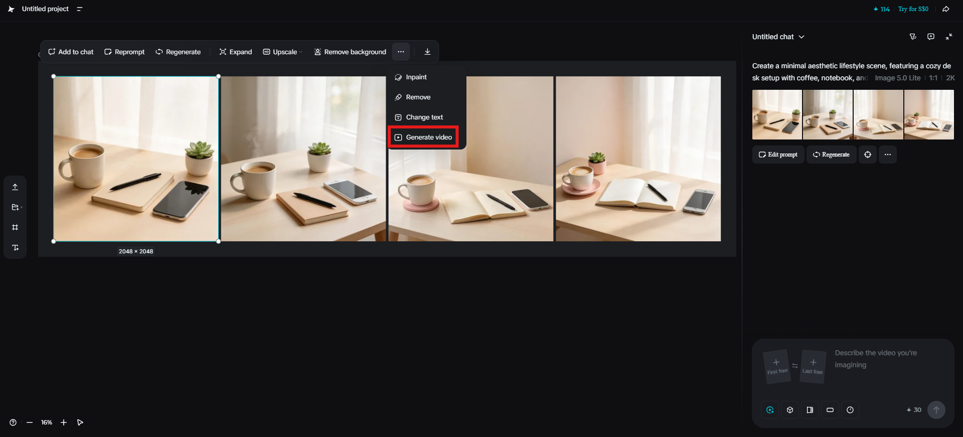Select one of the images you generated in the image step