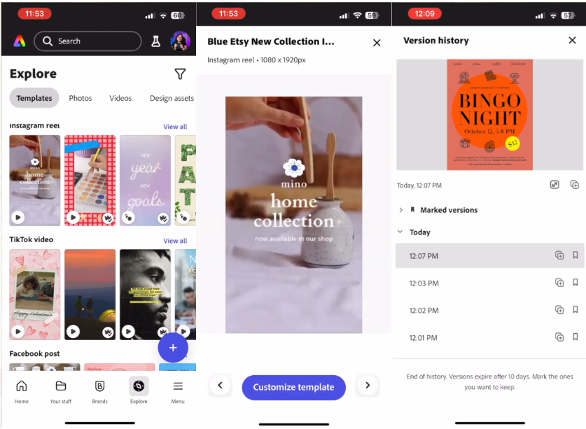 Interfejs Adobe Express - kolejny darmowy edytor wideo dla iPhone 'a na Reddit