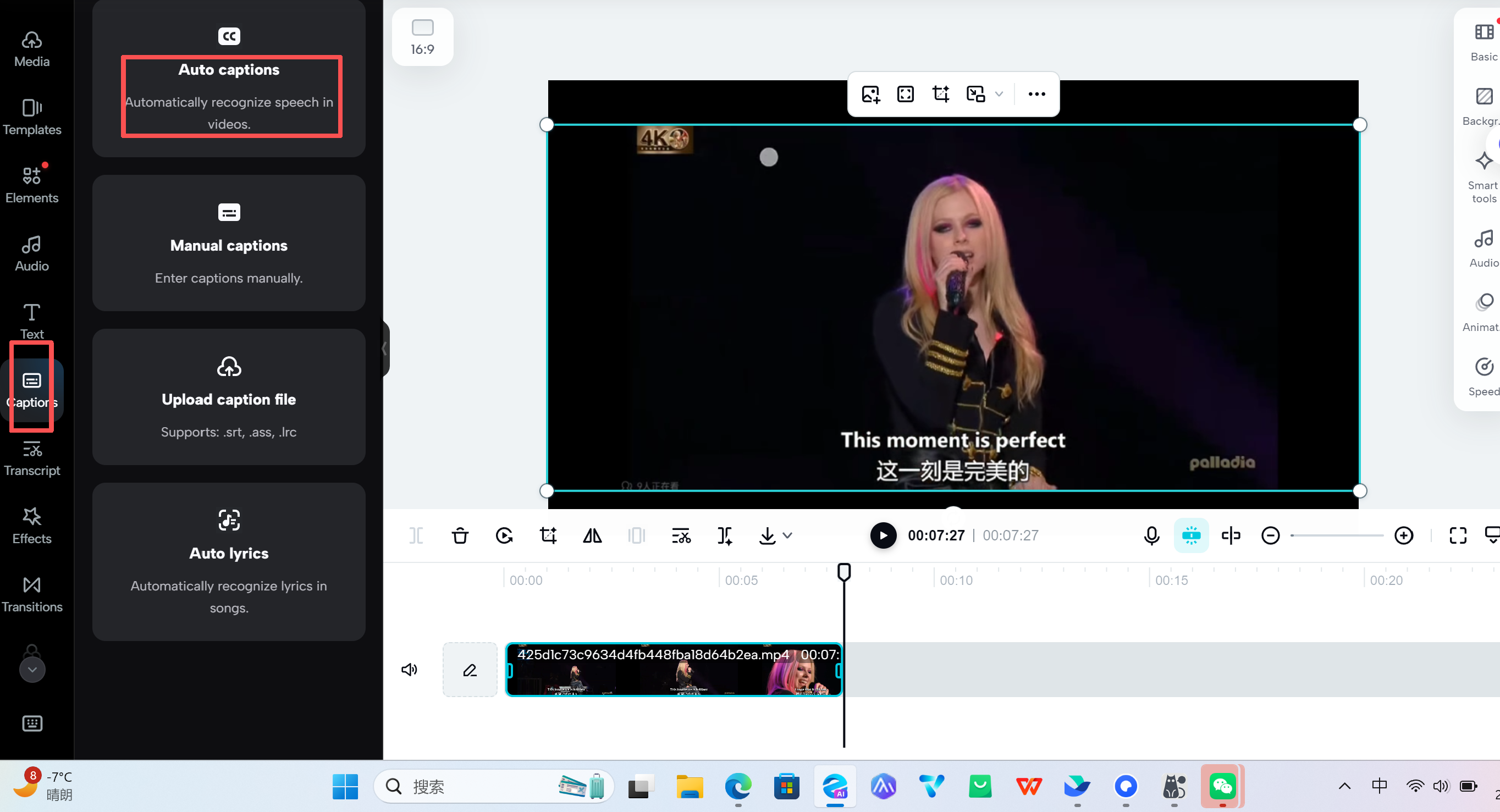 Selecciona y edita subtítulos en la interfaz web