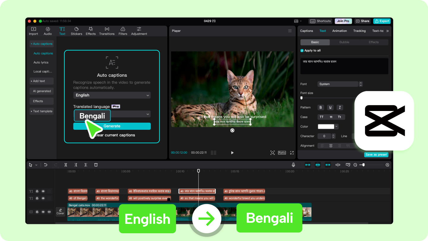 Terjemahan suara Bahasa Inggris ke Bengali