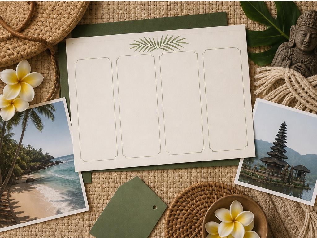 Plantilla de Itinerario de Viaje, ejemplo de aviso 2 - Planificador de viajes tropicales de Bali