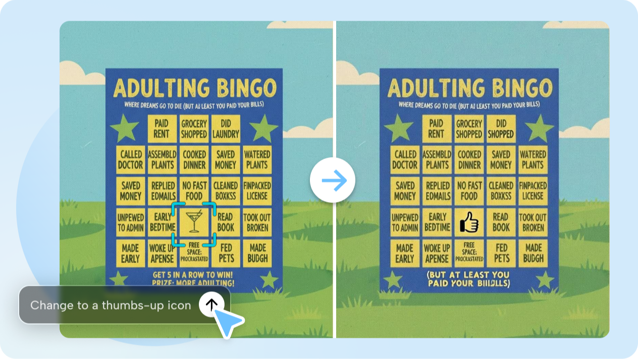 Refina los detalles de tu tarjeta de bingo con edición inteligente de IA