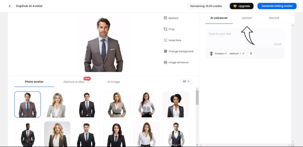 Interfaccia di Dupdub AI - uno strumento efficiente per far parlare le foto online gratuitamente