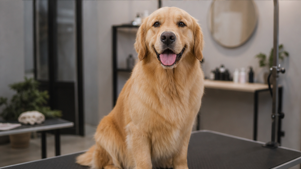 Dog Groomer Esempio di richiesta video 3 - Soffice cane finito che cammina verso la telecamera