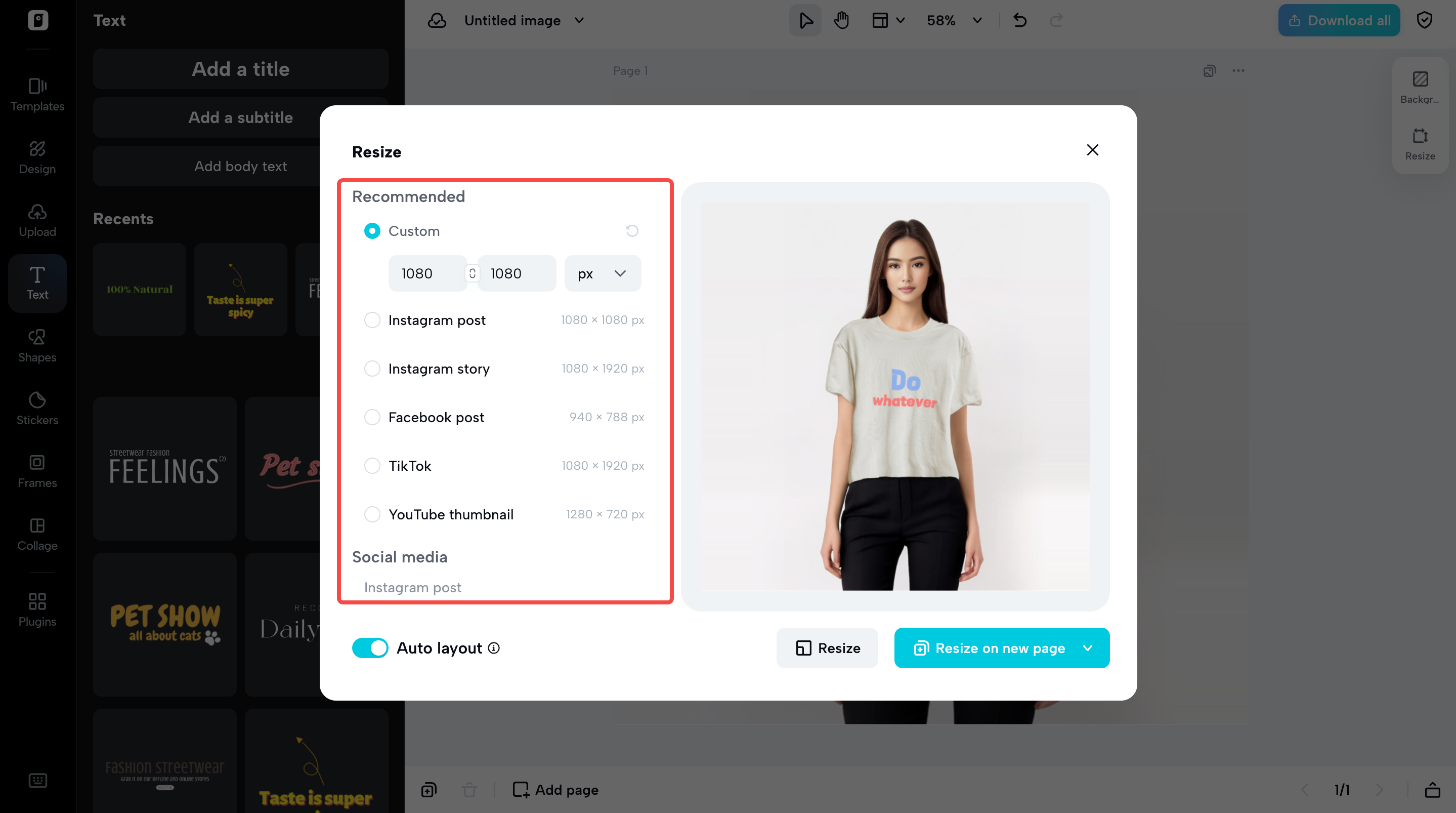 Auto-resizing Instagram stories in Pippit